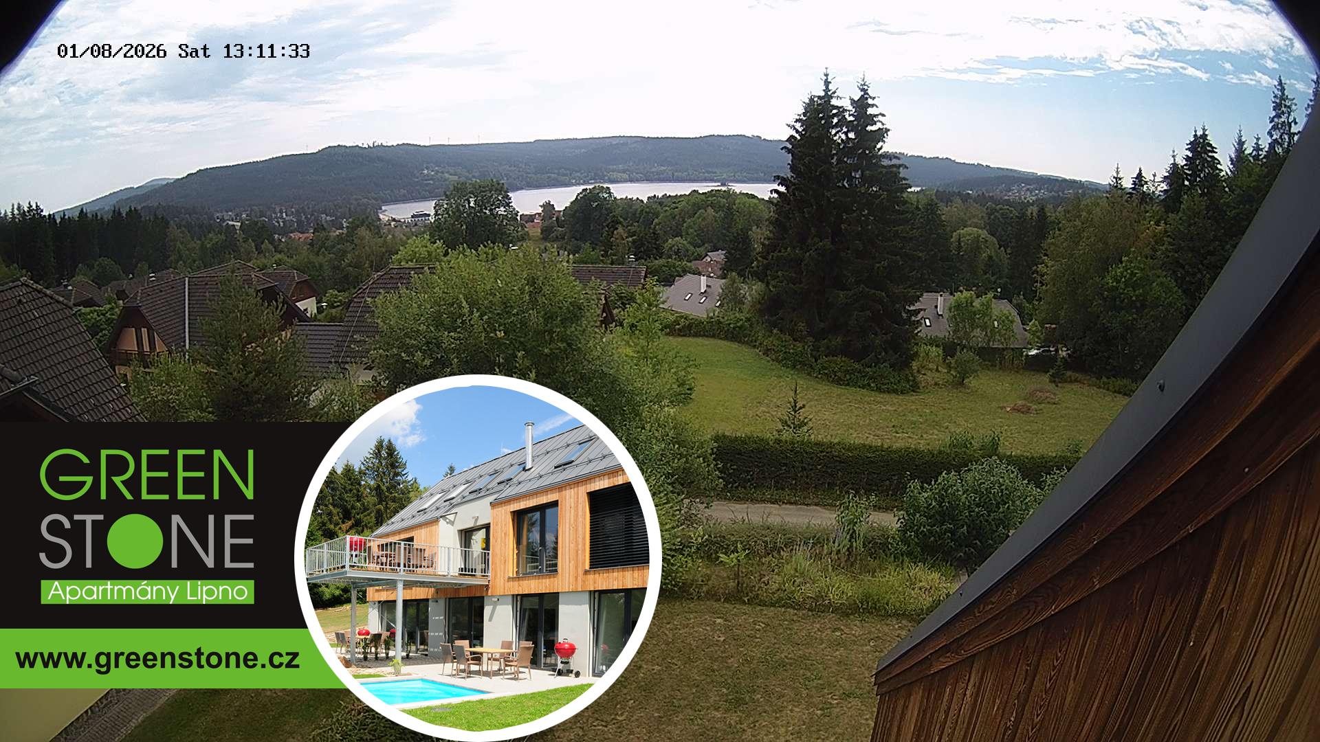 Aktuální záběr z kamery umístěné na našem apartmánovém domě Green Stone Lipno